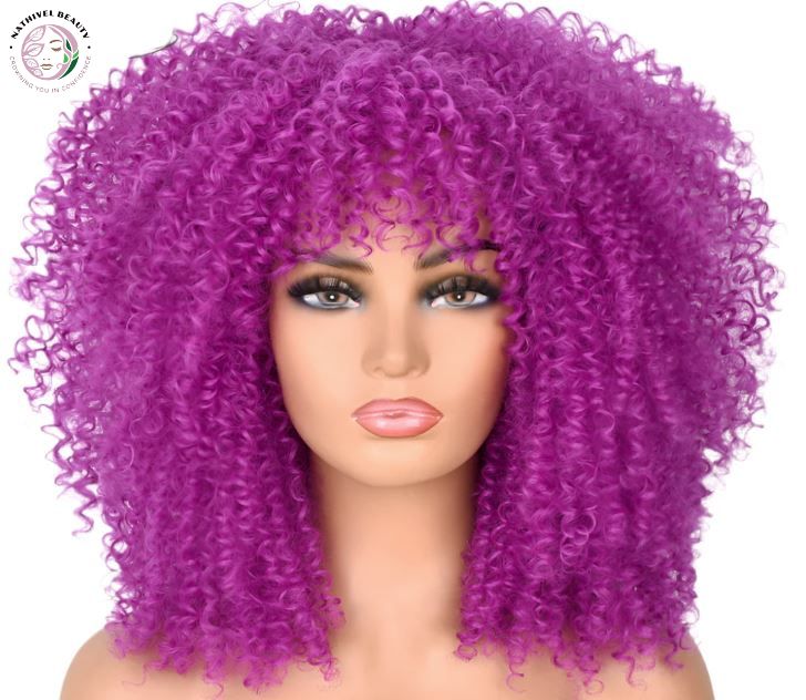 Short Kinky Curly Afro Wig with Bangs