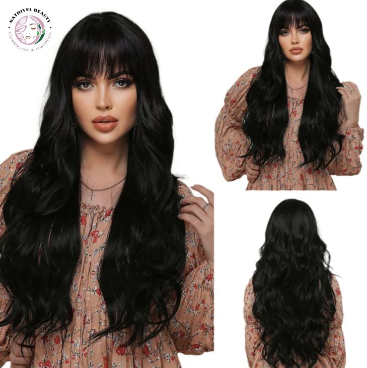 28" Ombre Brown Curly Wig with Bangs