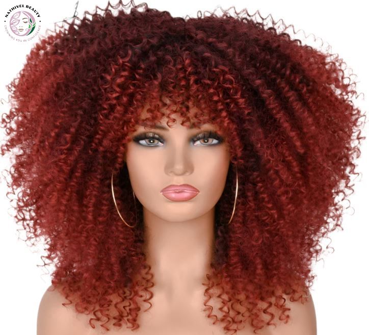 Short Kinky Curly Afro Wig with Bangs