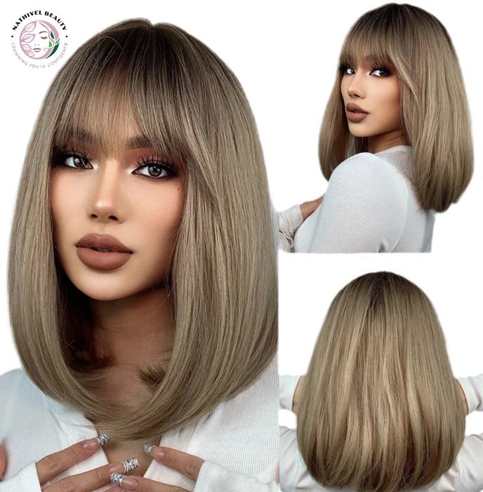 Short Straight Ombre Synthetic Wig with Bangs