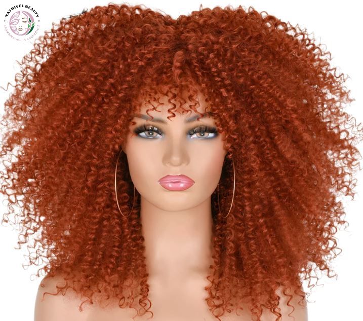 Short Kinky Curly Afro Wig with Bangs