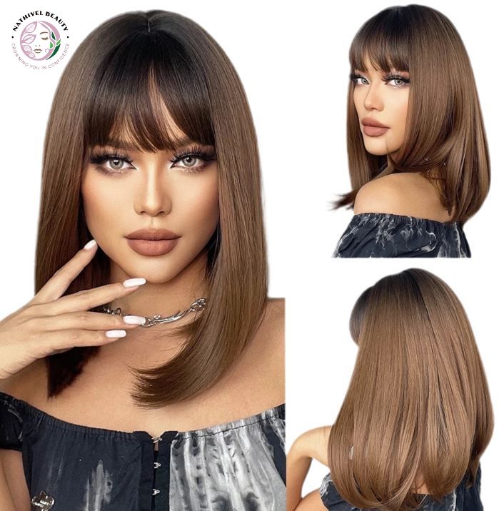Short Straight Ombre Synthetic Wig with Bangs