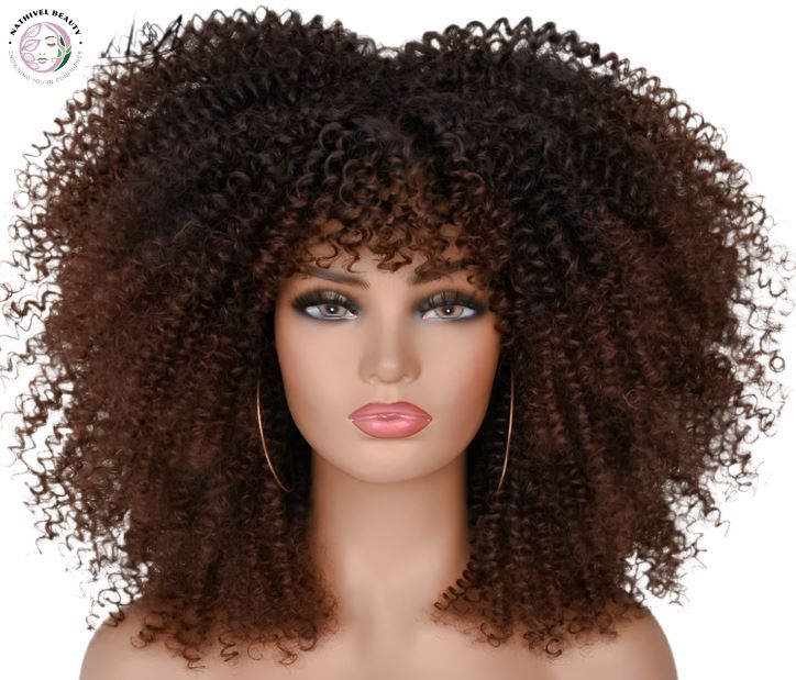Short Kinky Curly Afro Wig with Bangs