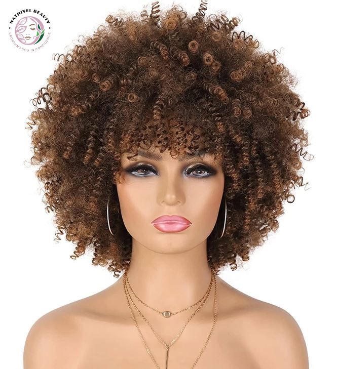 8" Synthetic Afro Kinky Curly Wig with Bangs