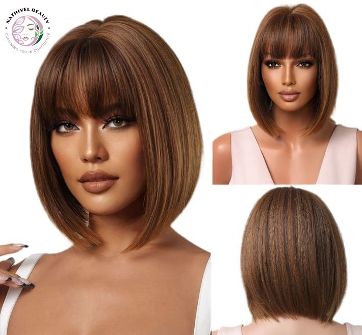 Short Straight Ombre Synthetic Wig with Bangs