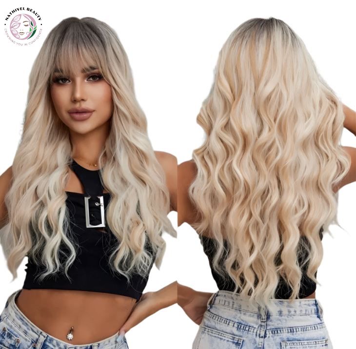 28" Ombre Brown Curly Wig with Bangs