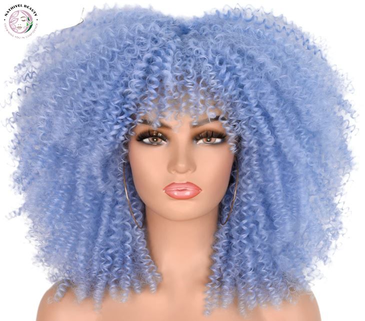 Short Kinky Curly Afro Wig with Bangs