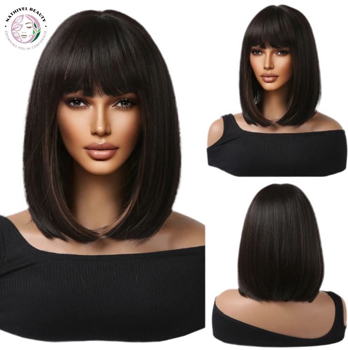 Short Straight Ombre Synthetic Wig with Bangs