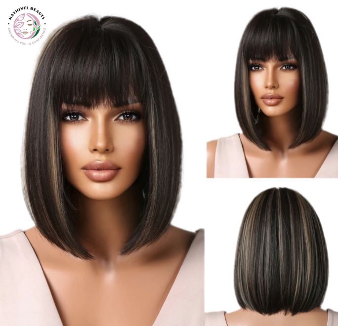 Short Straight Ombre Synthetic Wig with Bangs