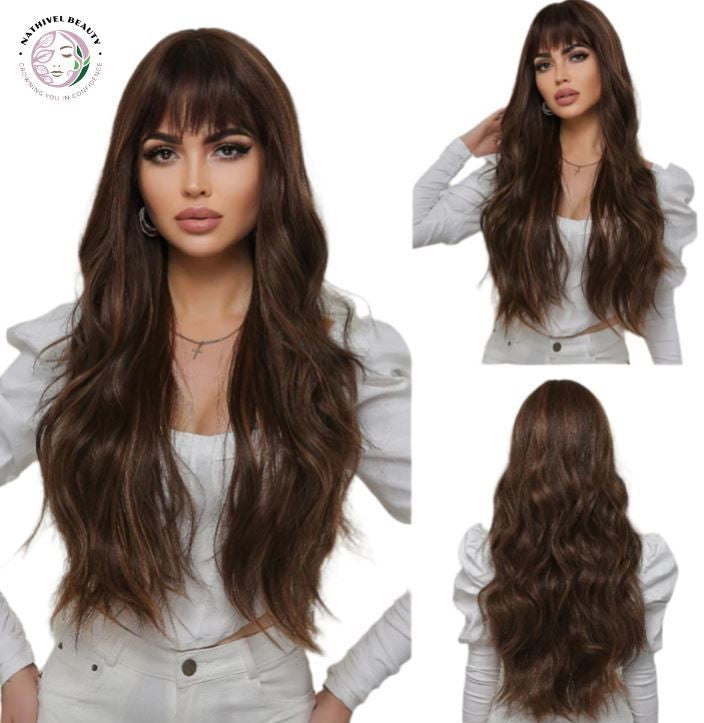 28" Ombre Brown Curly Wig with Bangs