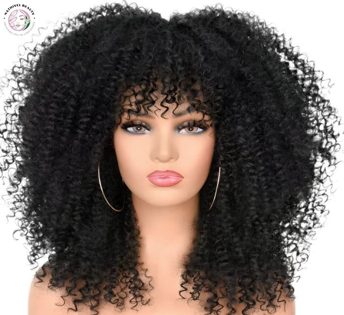 Short Kinky Curly Afro Wig with Bangs