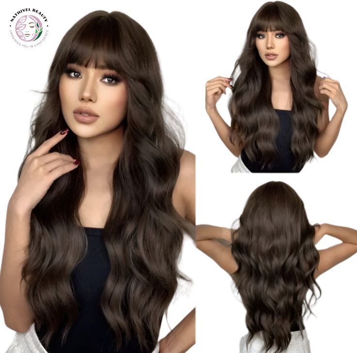 28" Ombre Brown Curly Wig with Bangs