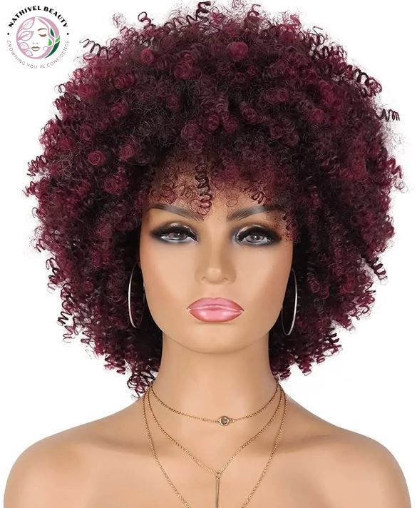 8" Synthetic Afro Kinky Curly Wig with Bangs