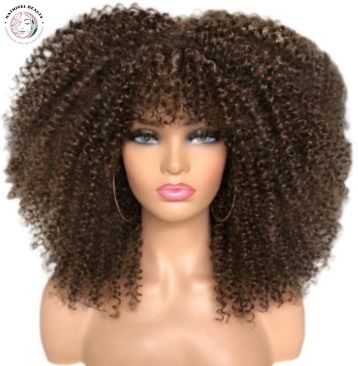Short Kinky Curly Afro Wig with Bangs