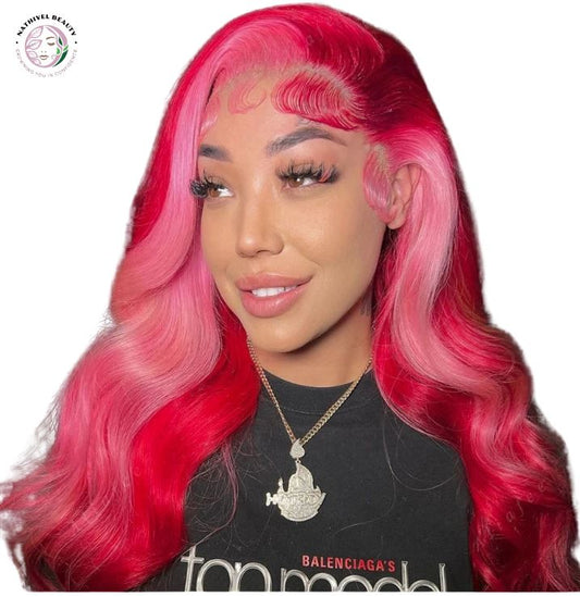13x6 Red Pink Body Wave Wig