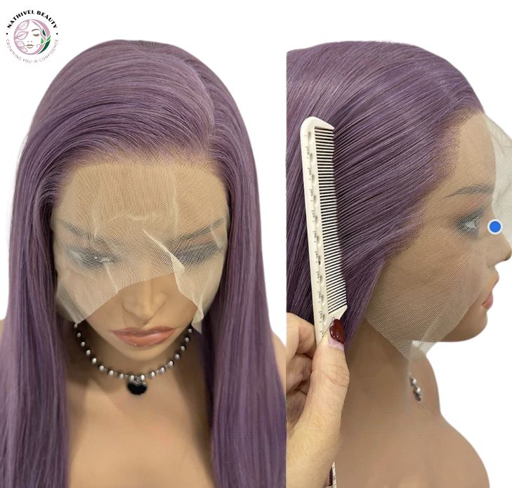 Ash Purple Long Straight Synthetic Lace Front Wig