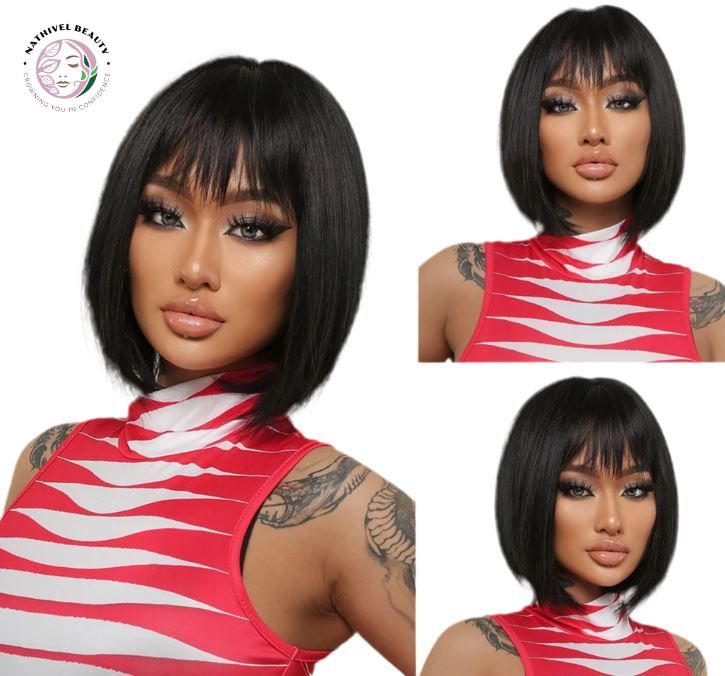 Short Straight Ombre Synthetic Wig with Bangs