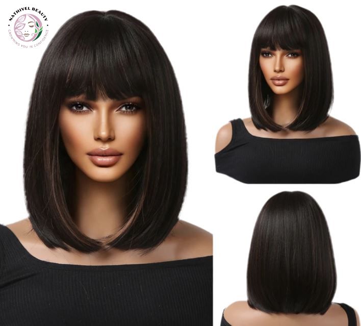 Short Straight Ombre Synthetic Wig with Bangs