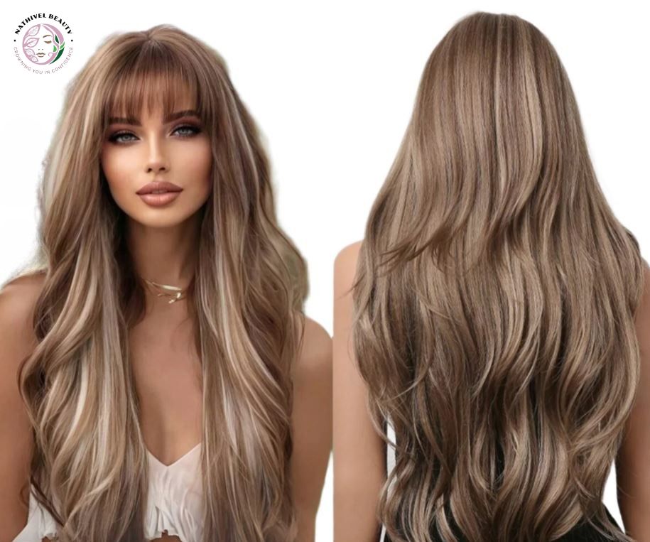 28" Ombre Brown Curly Wig with Bangs