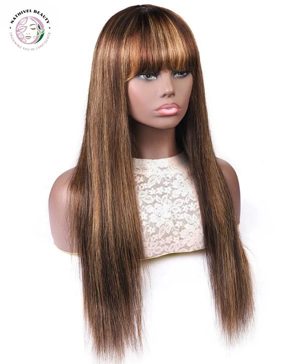 Brazilian Remy Bone Straight Highlight Wig with Bangs