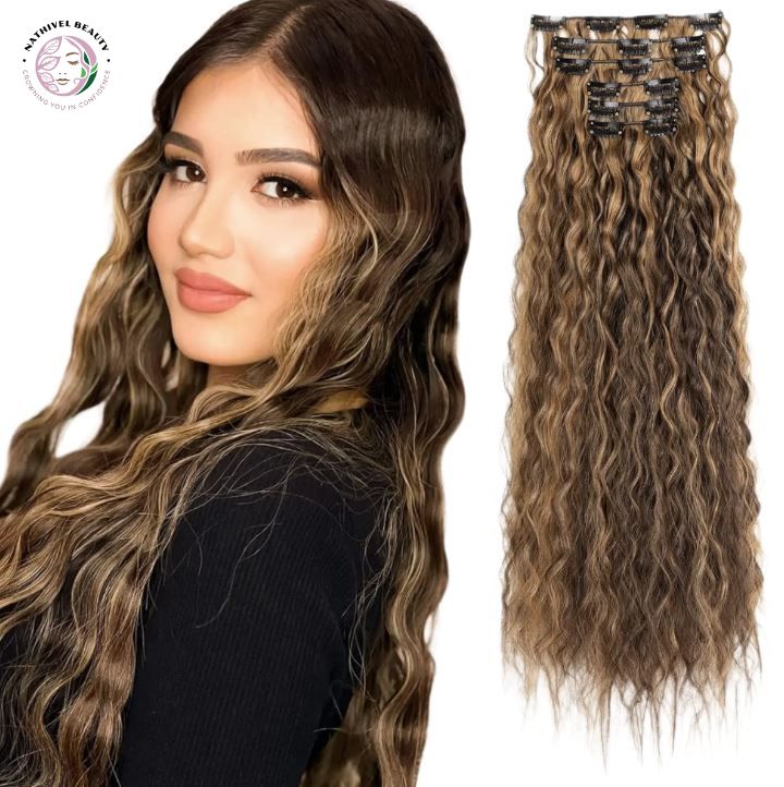 22" Water Wave Synthetic Clip-In Hair Extensions