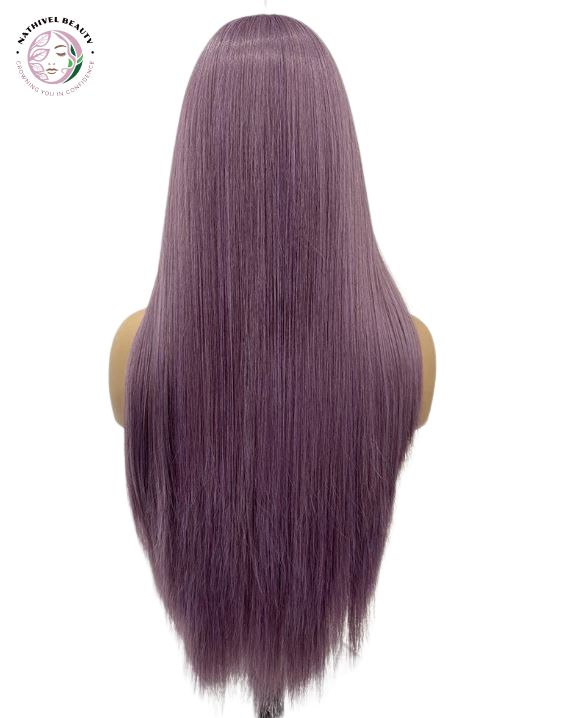 Ash Purple Long Straight Synthetic Lace Front Wig