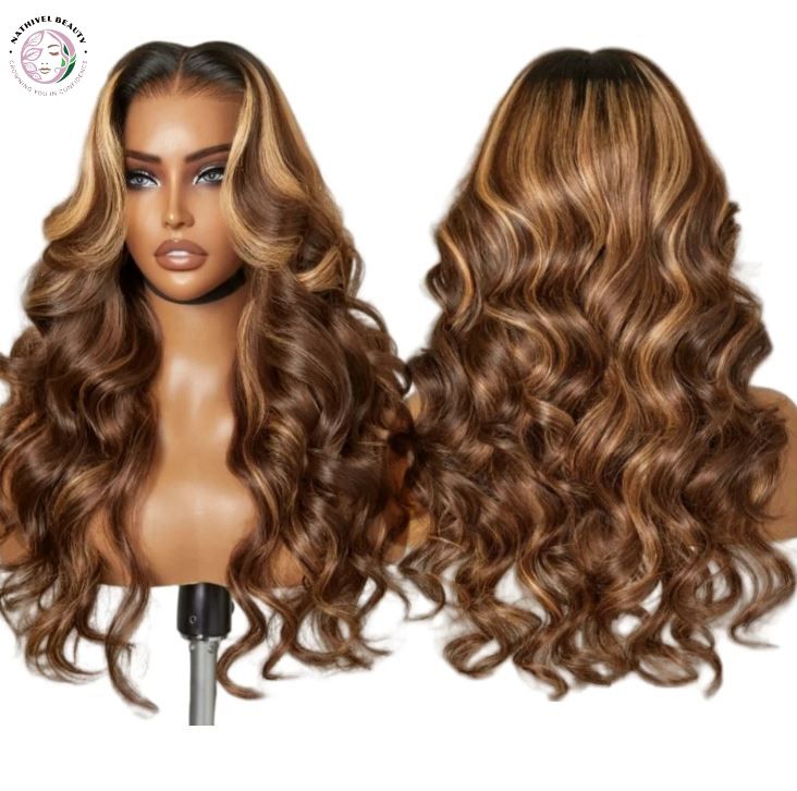 26" Ombre Honey Blonde Highlight Loose Body Wave Wig