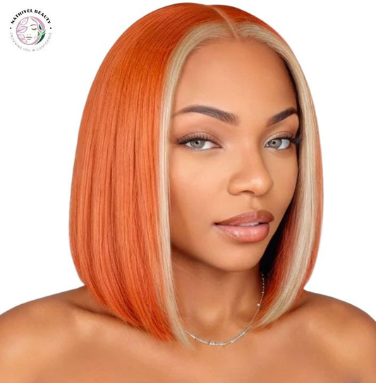Orange Ginger Highlight Straight Bob Wig