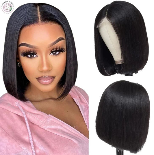 Short Straight Bob Wig – Human Hair Glueless Lace Front Wig