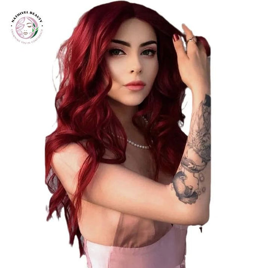 Burgundy Long Curly Synthetic Wig