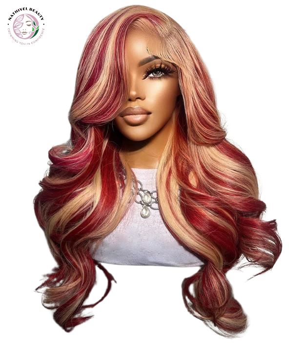 Pomegranate Red 613 Blonde Highlight Body Wave Lace Front Wig