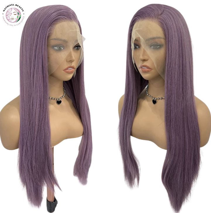 Ash Purple Long Straight Synthetic Lace Front Wig