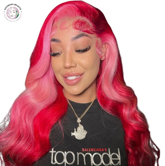13x6 Red Pink Body Wave Wig