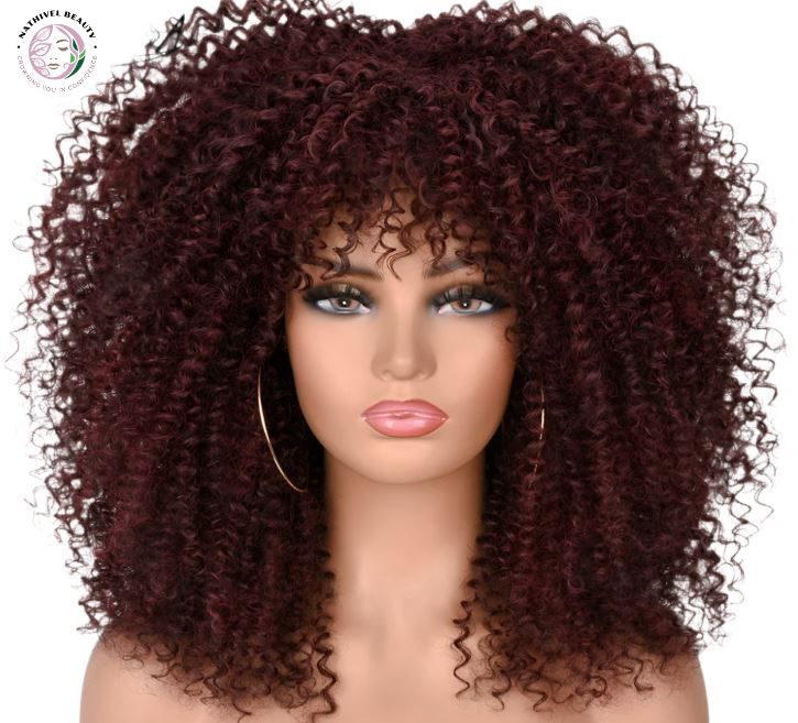 Short Kinky Curly Afro Wig with Bangs