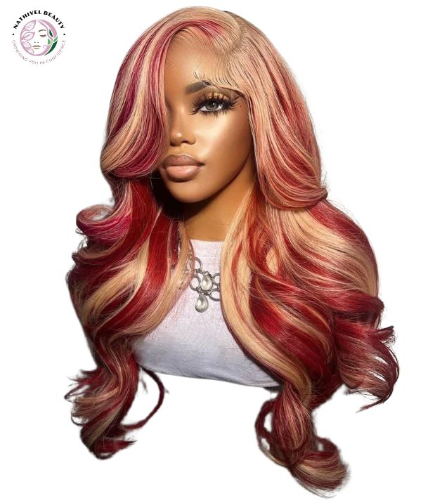 Pomegranate Red 613 Blonde Highlight Body Wave Lace Front Wig
