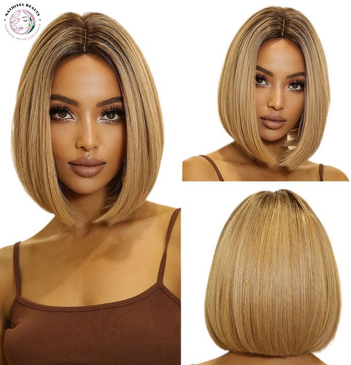 Short Straight Ombre Synthetic Wig with Bangs
