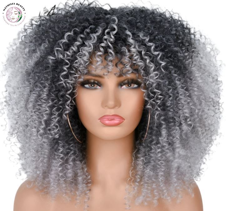 Short Kinky Curly Afro Wig with Bangs