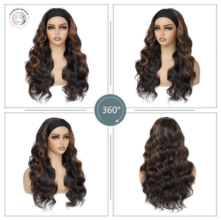 26" Brown Highlight Body Wave Headband Wig