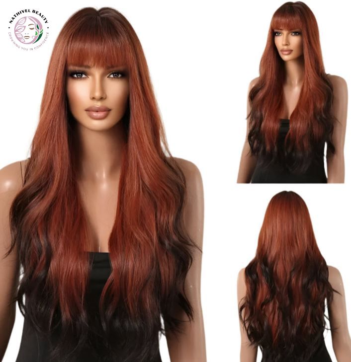 Brown Wavy Synthetic Wig with Bangs