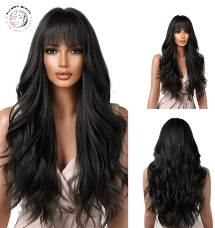Brown Wavy Synthetic Wig with Bangs