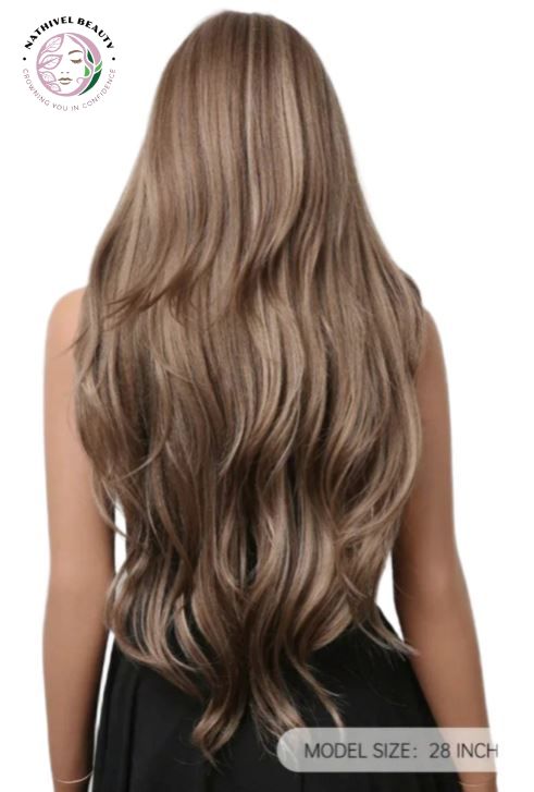 28" Ombre Brown Curly Wig with Bangs