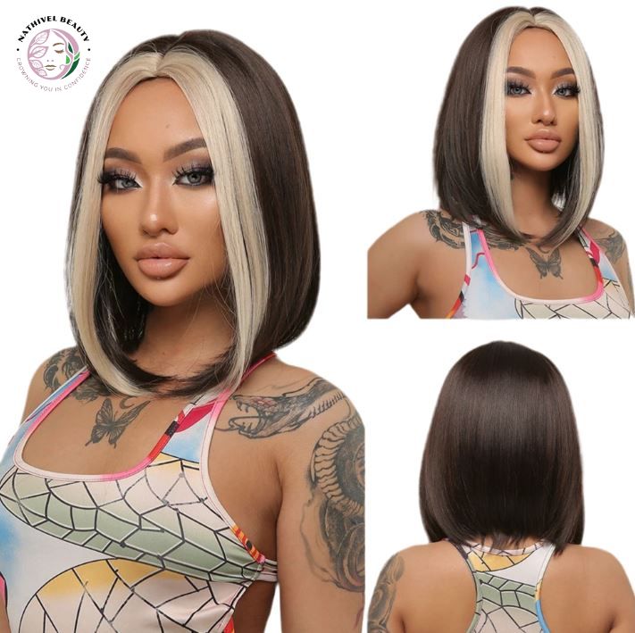 Short Straight Ombre Synthetic Wig with Bangs