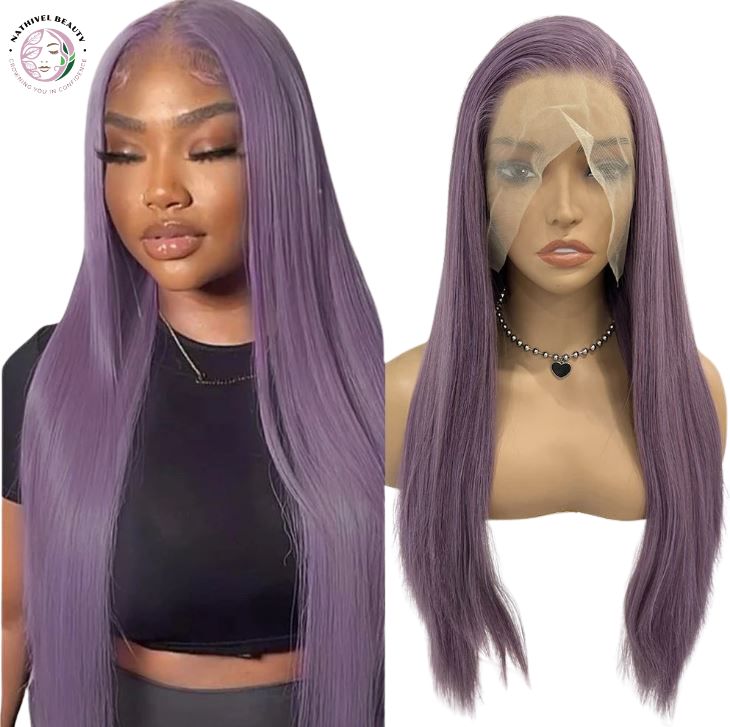 Ash Purple Long Straight Synthetic Lace Front Wig
