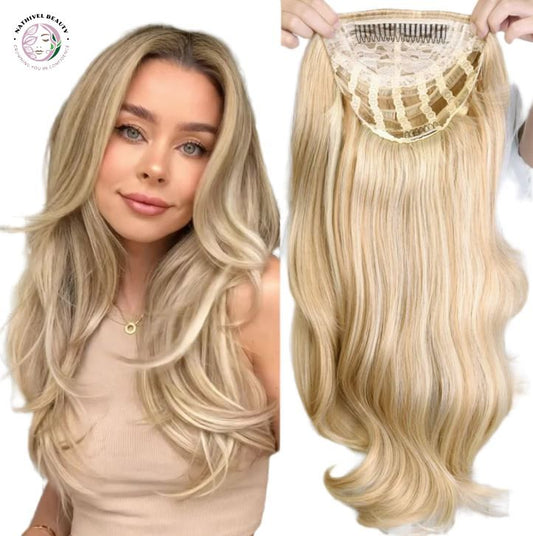 24" Synthetic Long Wavy 3/4 Half Wig