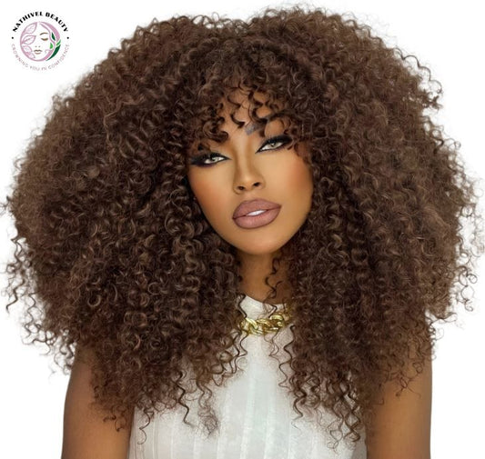 Short Kinky Curly Afro Wig with Bangs