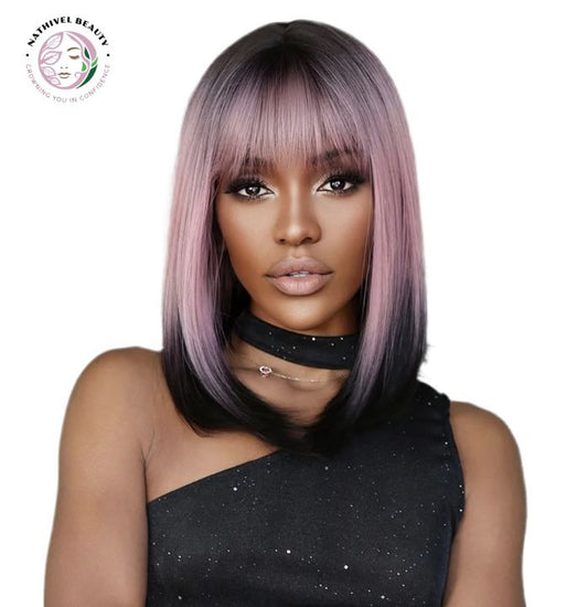 Short Straight Ombre Synthetic Wig with Bangs