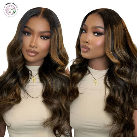 Glueless Brown Balayage Body Wave Lace Wig